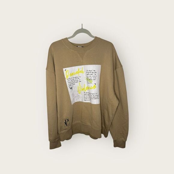 Noveaterra Tan Crewneck Peaceful Violence God Prayer Size XL - Picture 1 of 7
